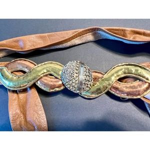 Vintage Soft Brown Leather Statement Belt with Copper Brass Hand Welded Metals